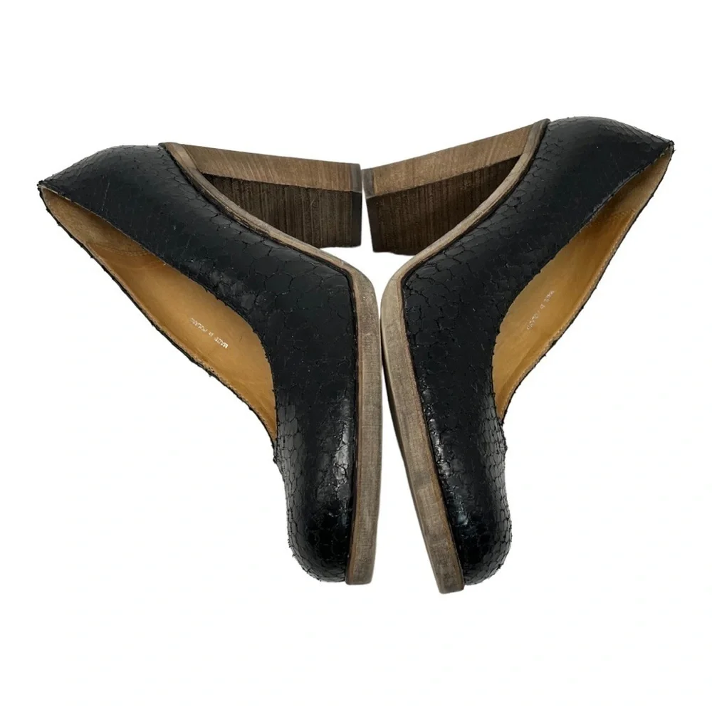 Maison Martin Margiela MM6 Black Snakeskin Leather Round Toe Block Heels 38.5 - Picture 8 of 12